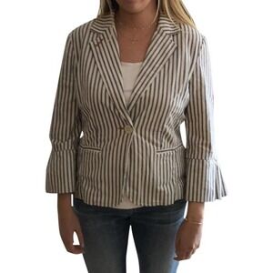 Cabi Nautical Striped Ticking Blazer Size 8 Bell Sleeves Stretch Jacket Blue